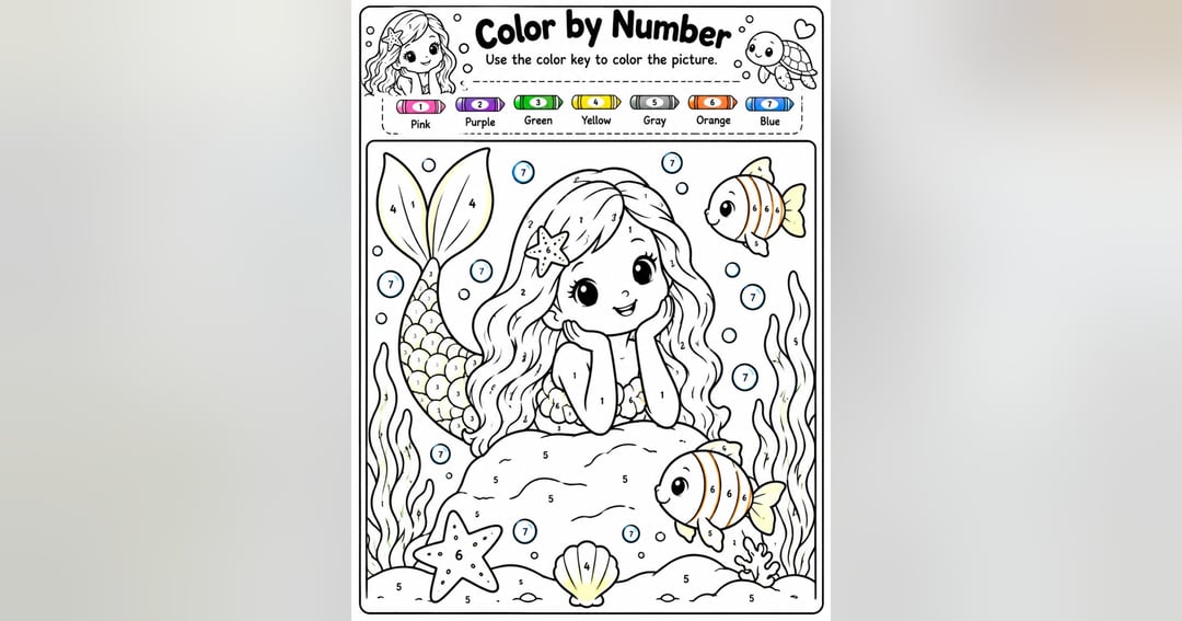 50+ Mermaid & Princess Coloring Book for Kids | Printable PDF, image 2