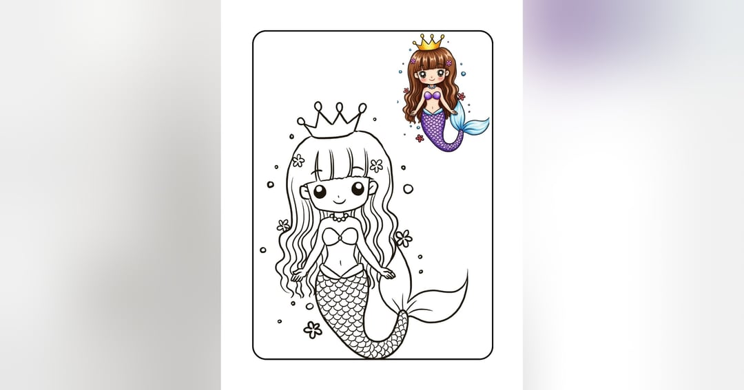 50+ Mermaid & Princess Coloring Book for Kids | Printable PDF, image 4