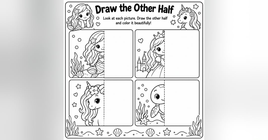 50+ Mermaid & Princess Coloring Book for Kids | Printable PDF, image 3