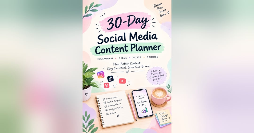 30-Day Social Media Content Planner | Instagram Reels, Content Calendar & Caption Templates