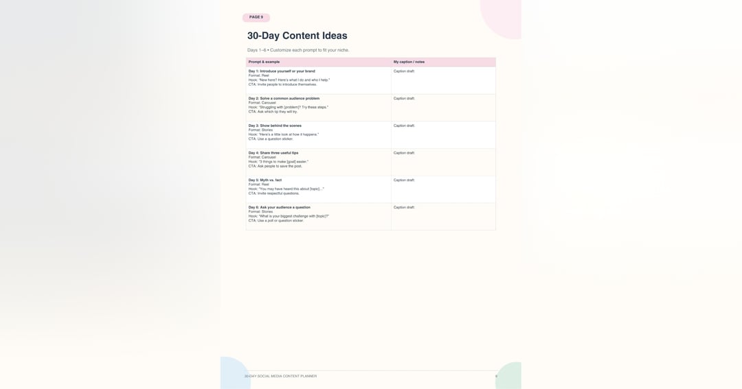 30-Day Social Media Content Planner | Instagram Reels, Content Calendar & Caption Templates, image 4