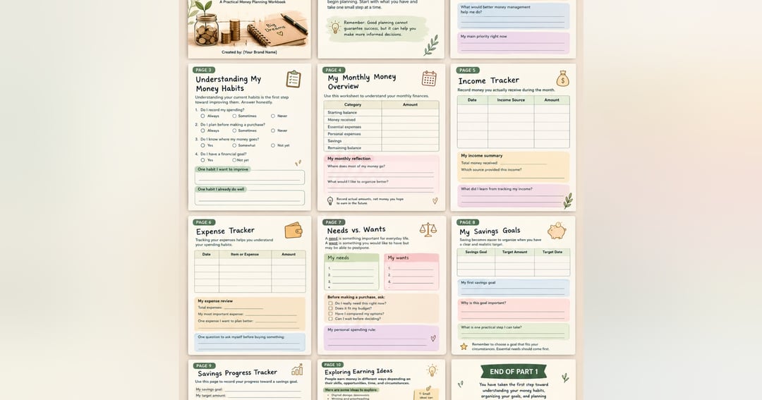 The Money Planner — Part 1: Understand, Plan & Save  Subtitle: Plan Your Goals. Track Your Progress. Build Better Habits.  A Practical Money Planning Workbook, image 2