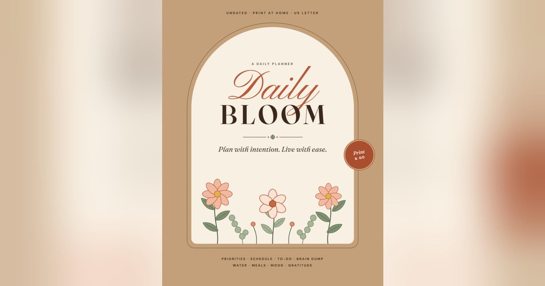 Daily Bloom Daily Planner Printable PDF | Minimalist Daily Schedule, To-Do List & Wellness Tracker