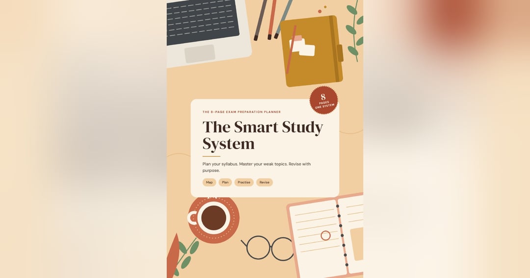 The Smart Study System | 8-Page Exam Preparation Planner PDF | Revision Tracker, Weak Topic Audit, Study Schedule & Practice Test Log
