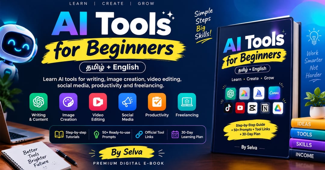 AI Tools for Beginners — Tamil + English By Selva | Premium Digital E-book