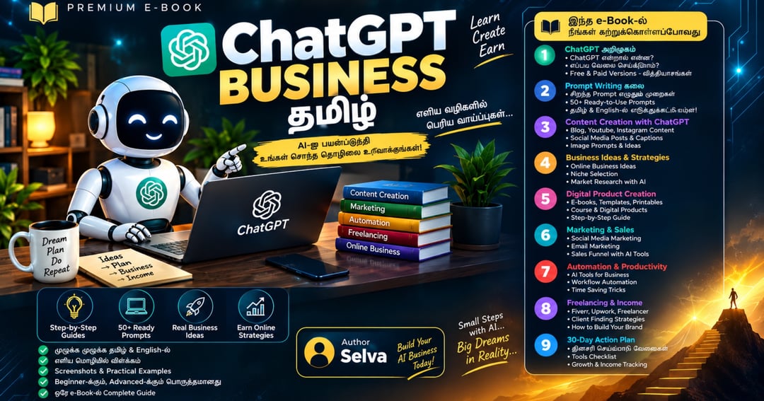 ChatGPT Business தமிழ் 🚀 | AI கற்றுக்கொள்ளுங்கள் • Business உருவாக்குங்கள் • Digital Income வாய்ப்புகளை ஆராயுங்கள்! | By Selva