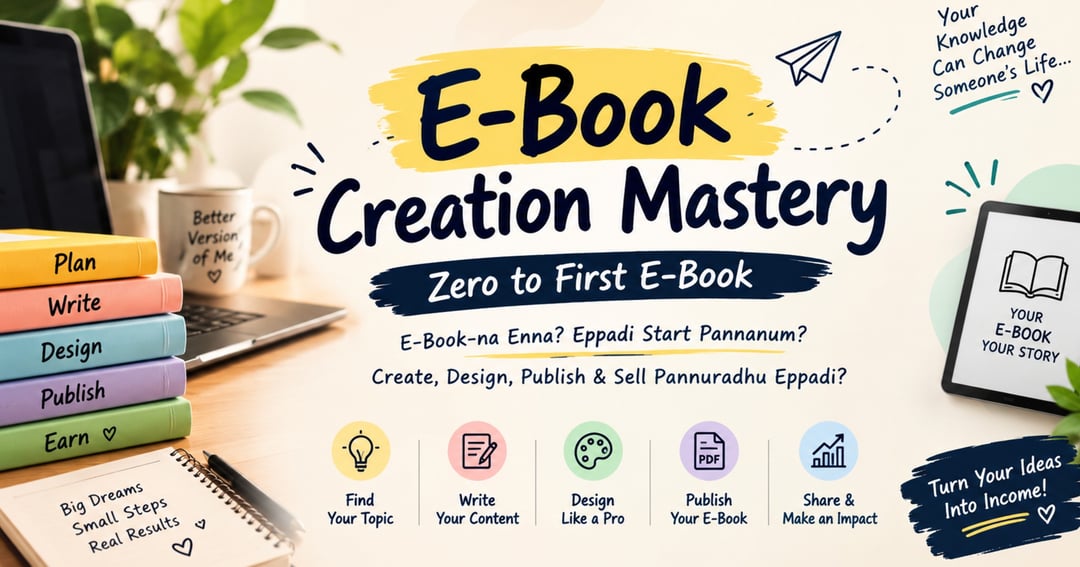 E-Book Creation Mastery – Zero to First E-Book   Learn how to create your first e-book from thanglish guide