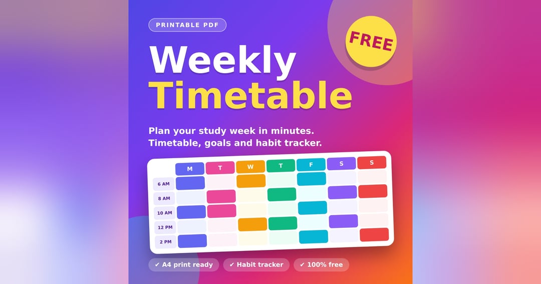 Free Weekly Study Timetable (Printable PDF)