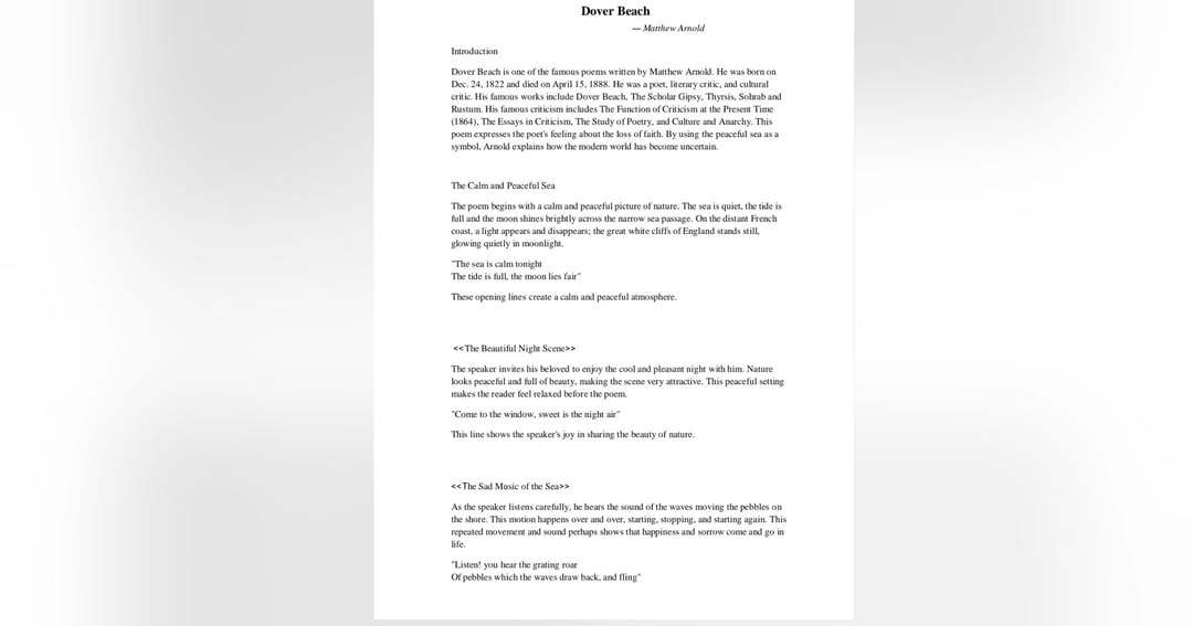 About helping Easy Essay for college students Dover Beach, image 2