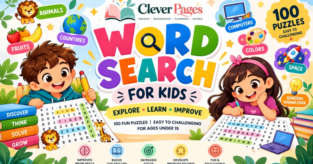 Word Search for Kids: 100 Fun Puzzles About Animals, Food, Sports, Music, Space & Nature