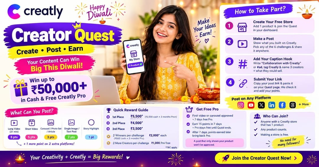 Creatly Free Account से eBook बेचें 💜 | Digital Products Upload करें और Creator Quest से Points कमाएं! 🎁