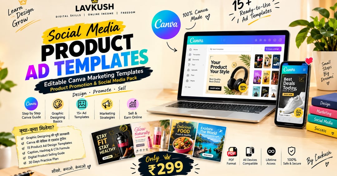 Social Media Product Ad Design Book: Hinglish PDF Guide (Canva + 15 Ad Layouts), image 2