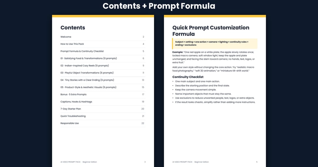 AI Video Prompt Pack: 30 Copy-Paste Prompts + 5 Bonus (Beginner Edition), image 2