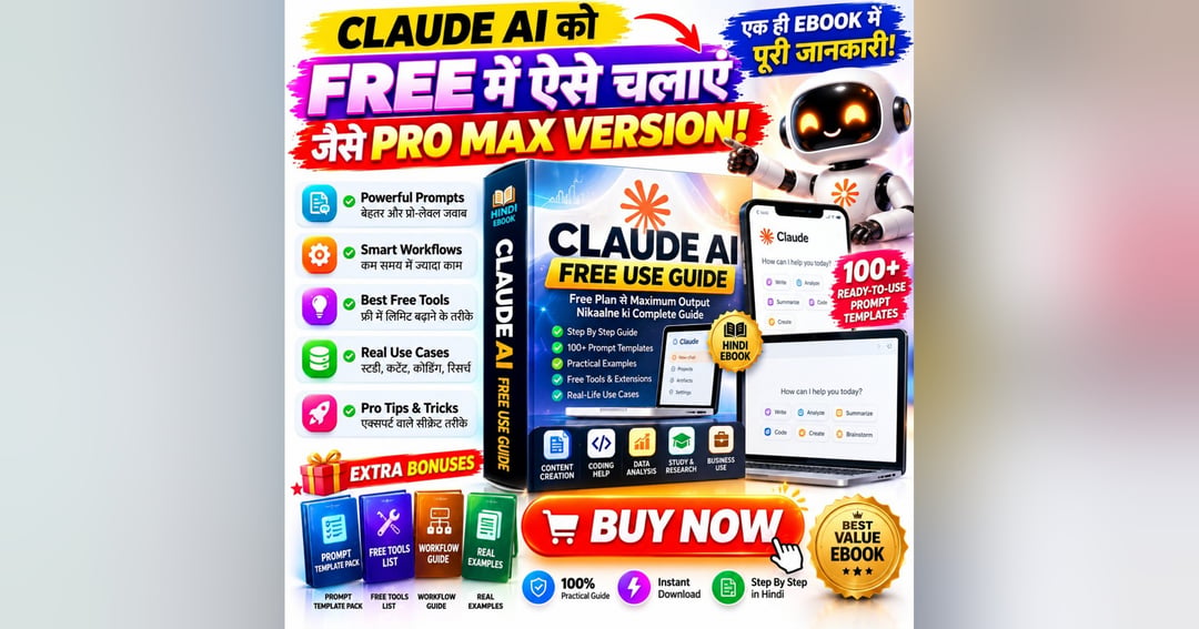 Claude AI Creator Guide — FREE Wala Claude, PRO MAX Jaisa Kaam! (Hindi Ebook)