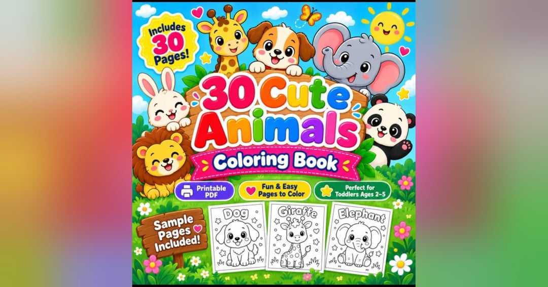 30 cute animal Coloring ebook