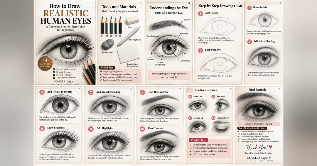 How to Draw Realistic Human Eyes – Complete Step-by-Step Guide for Beginners | NOVELLA Digital