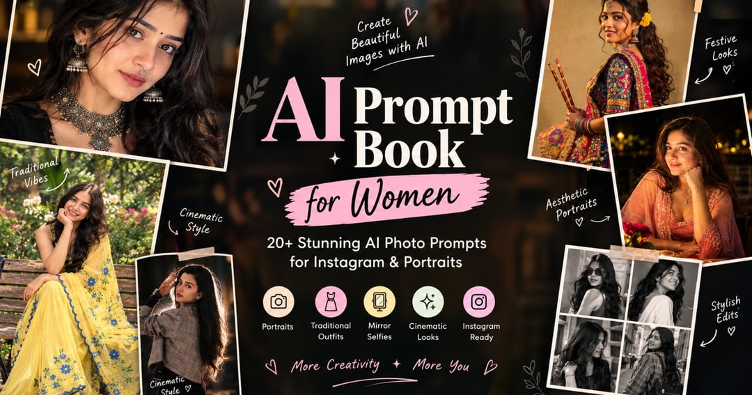 Title: AI Prompt Book for Women: 20+ Stunning AI Photo Prompts for Instagram & Portraits