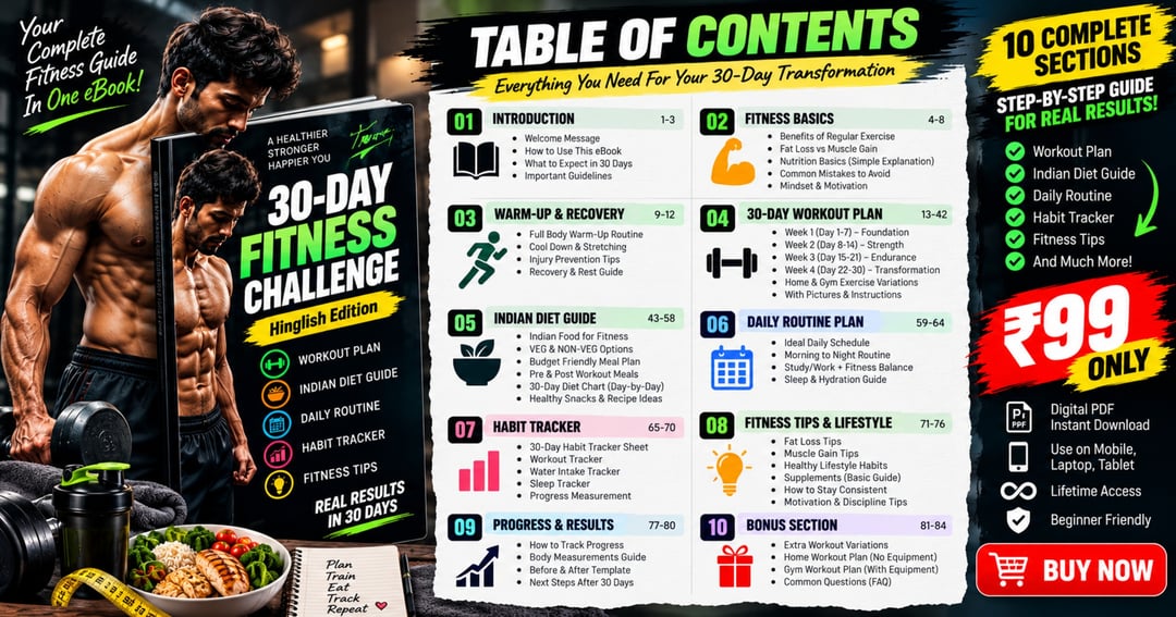 30-Day Fitness Challenge eBook | Workout Plan + Indian Diet Guide (Hinglish), image 2