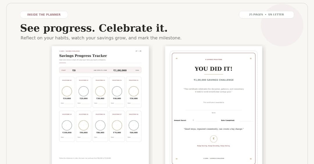 1 Lakh Savings Challenge Printable | ₹1,00,000 Savings Tracker & Money Planner, image 5