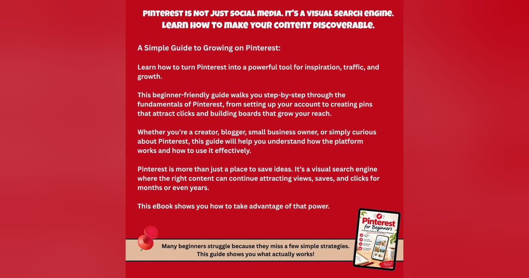 Pinterest for Beginners PDF eBook | Grow on Pinterest, Create Pins That Get Clicks & Drive Traffic | Simple Pinterest Strategy Guide, image 2