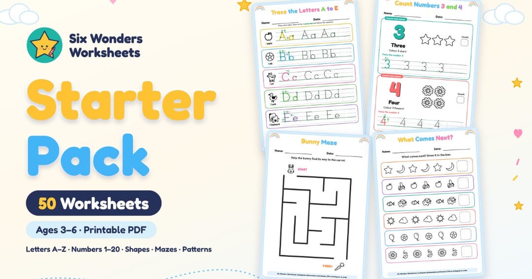 Six Wonders Starter Pack: 50 Worksheets (Ages 3 to 6)