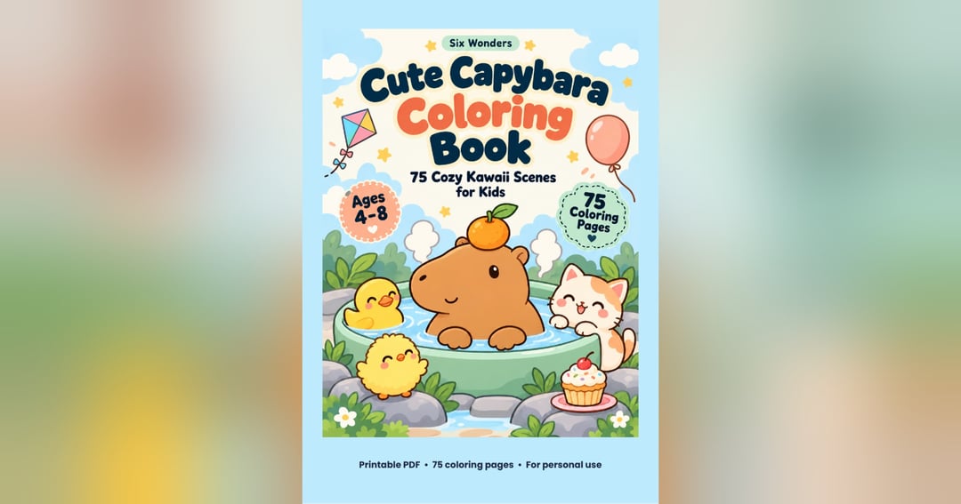 Cute Capybara Coloring Book – 75 Printable Pages (A4)