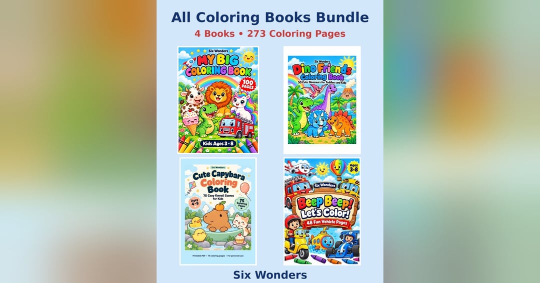 All Coloring Books Bundle – 4 Books, 273 Coloring Pages (Ages 3-8)
