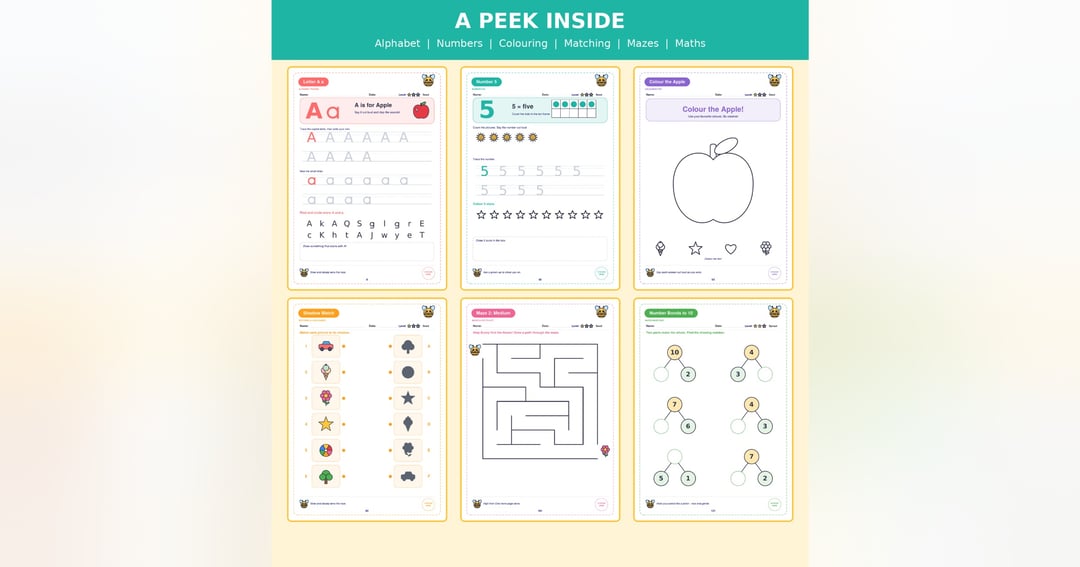 Buzzy's Learning Garden: 133 Printable Worksheets for Kids Ages 3-7 | Alphabet, Numbers, Colouring, Matching & Maths, image 3