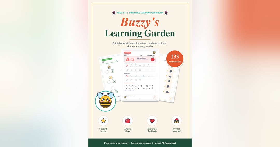 Buzzy's Learning Garden: 133 Printable Worksheets for Kids Ages 3-7 | Alphabet, Numbers, Colouring, Matching & Maths, image 4