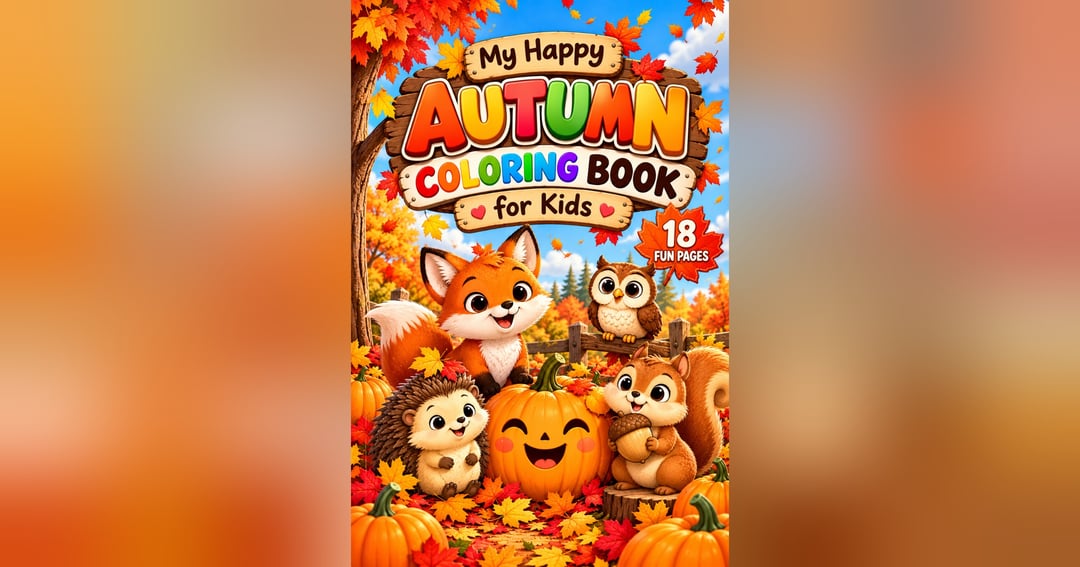 My Happy Autumn Coloring Book for Kids: 18 Cute Fall Coloring Pages Featuring Woodland Animals, Pumpkins, Leaves & Cozy Autumn Adventures