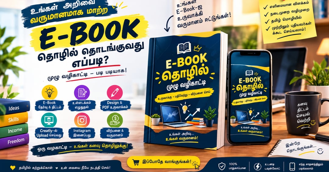 உங்கள் அறிவை வருமானமாக மாற்றுங்கள்! 📘 | E-Book உருவாக்கம் முதல் Instagram விற்பனை வரை — முழுமையான தமிழ் வழிகாட்டி