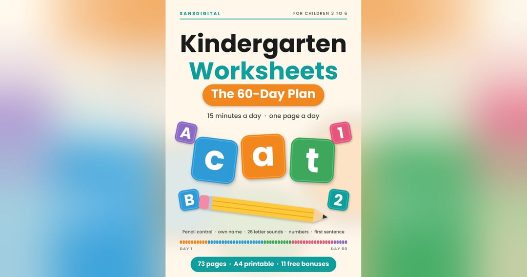 Kindergarten Worksheet 60 Day Plan - one page a day for 15 minutes, image 5