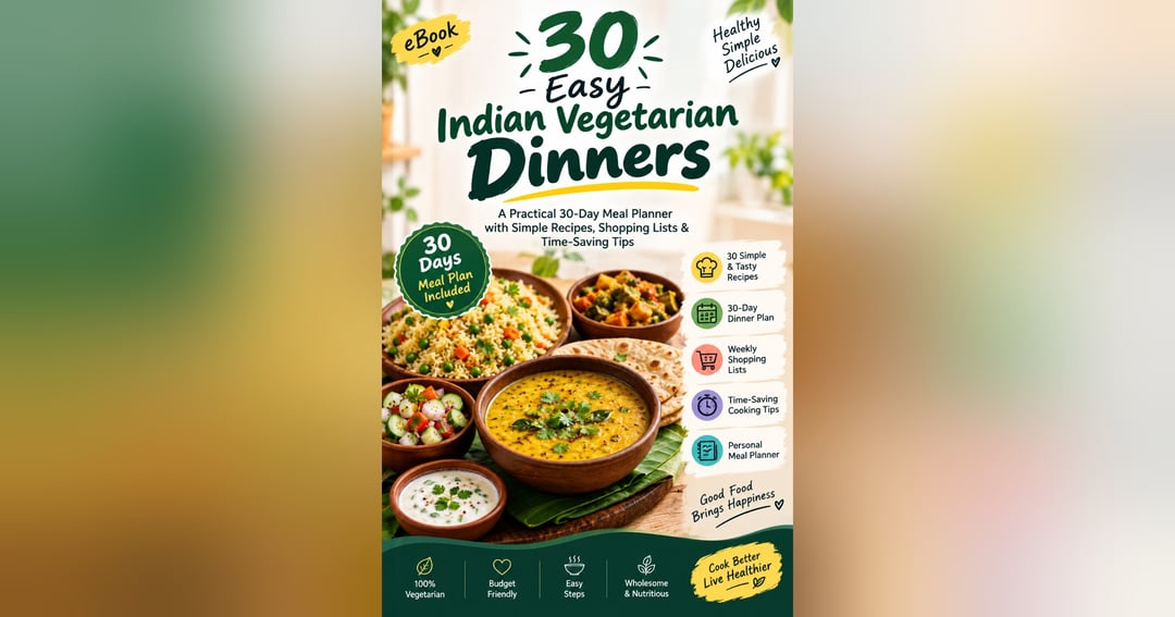30 Easy Indian Vegetarian Dinners: A 30-Day Meal Planner with Simple Recipes & Shopping Lists