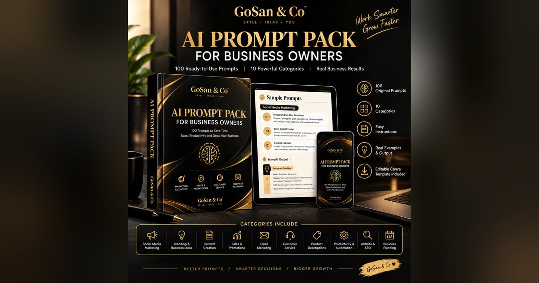 GoSan & Co AI Business Prompt Pack – 100 Ready-to-Use Prompts + Editable Canva Template, image 2