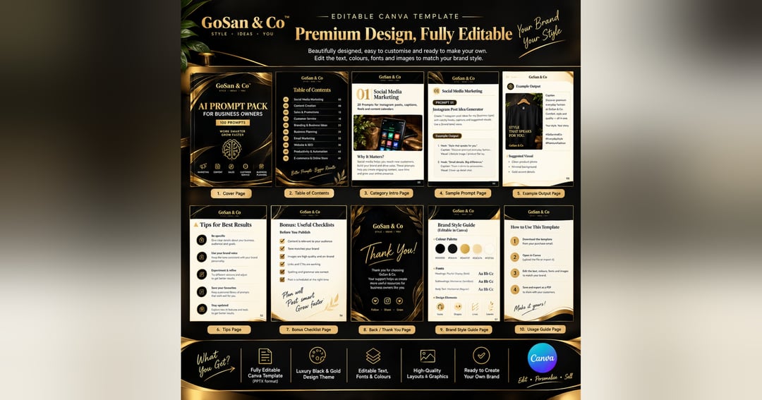 GoSan & Co AI Business Prompt Pack – 100 Ready-to-Use Prompts + Editable Canva Template, image 5