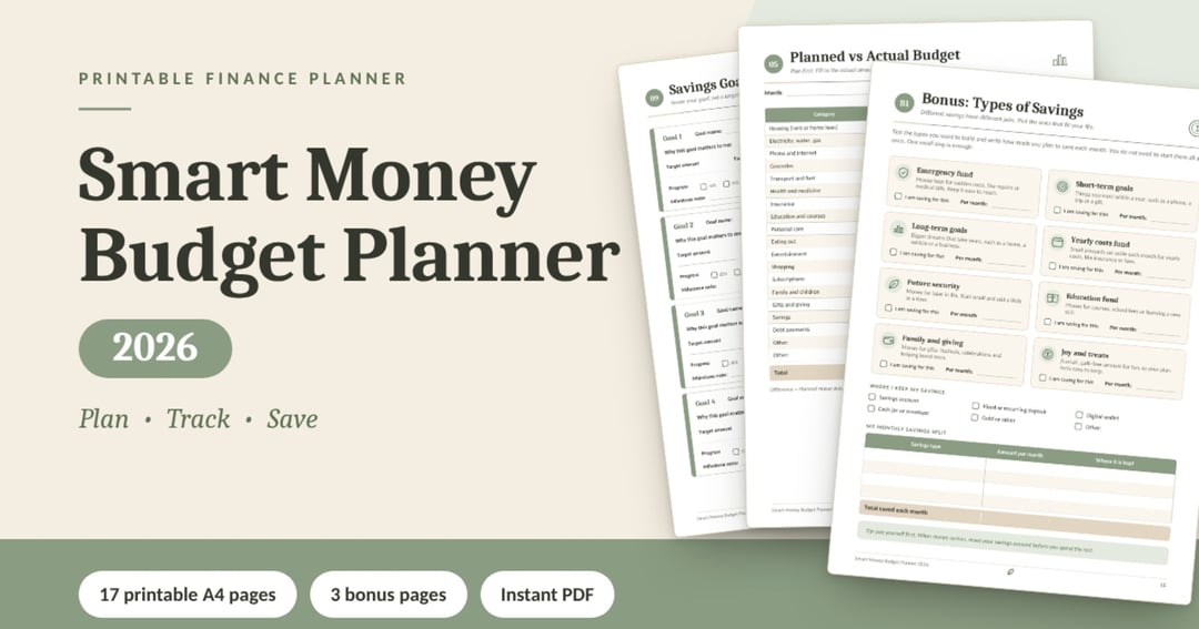 Smart Money Budget Planner 2026 | Printable A4 Budget Planner PDF