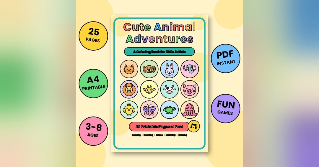 Cute Animal Adventures: A Coloring Book for Little Artists
