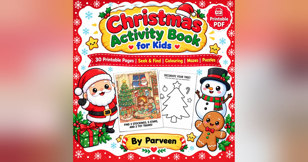 Christmas Activity Book for Kids | 30 Printable Pages | Seek & Find, Colouring, Mazes, Puzzles