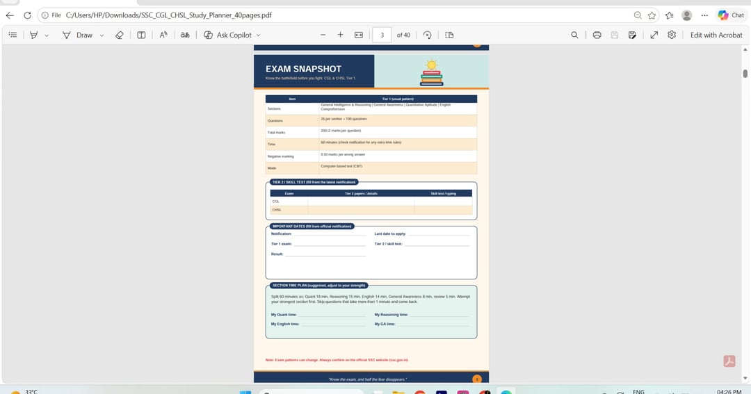 The 30-Day Study Reset | SSC CGL & CHSL Beginner Study Planner PDF, image 3