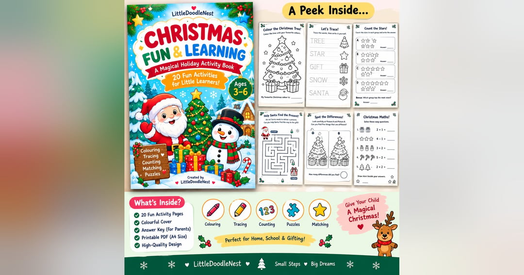 Christmas Fun & Learning Activity Book for Kids (Ages 3–6) | Printable PDF, image 2