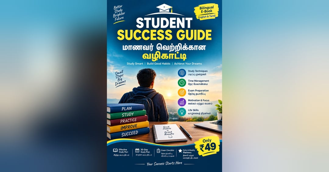 🎓 STUDENT SUCCESS GUIDE – மாணவர் வெற்றிக்கான வழிகாட்டி ✨ Study Smart | Build Good Habits | Achieve Your Dreams! Want to improve your studies and achieve your goals? This bilingual E-Book (English & Tamil) will help you become a smarter, more confident, image 2