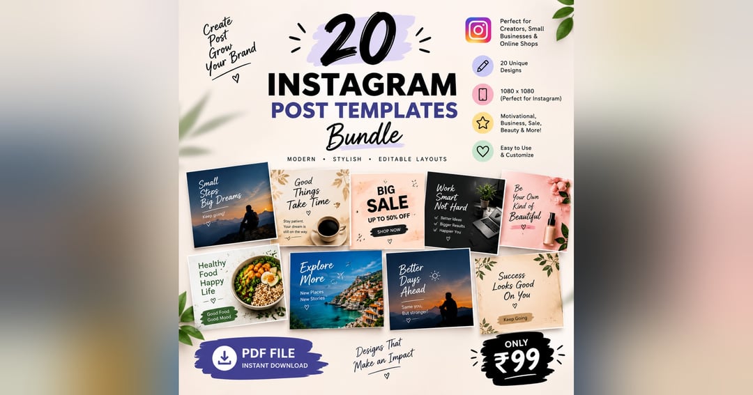 20 Instagram Post Templates Bundle – Modern Designs for Businesses
