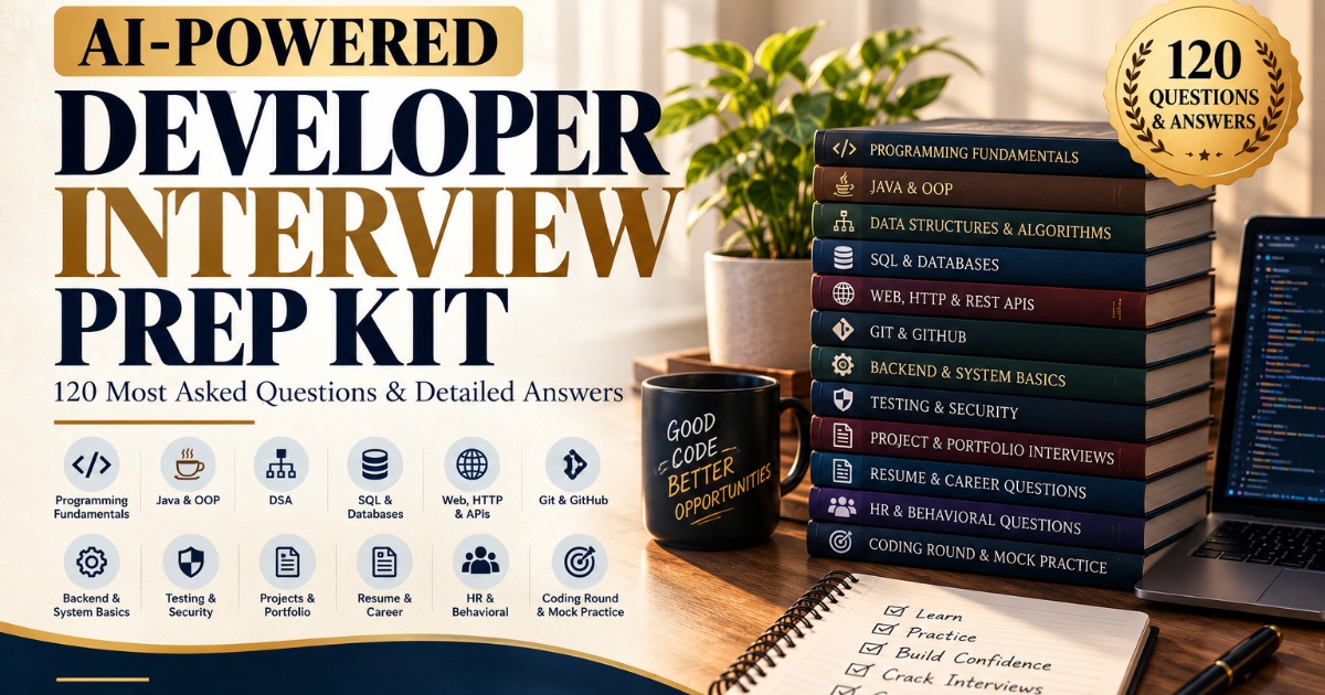 AI-Powered Developer Interview Prep Kit — Top 120 Questions & Answers