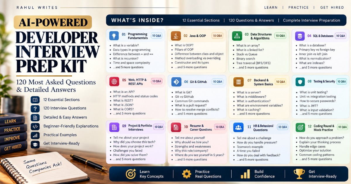 AI-Powered Developer Interview Prep Kit — Top 120 Questions & Answers, image 2