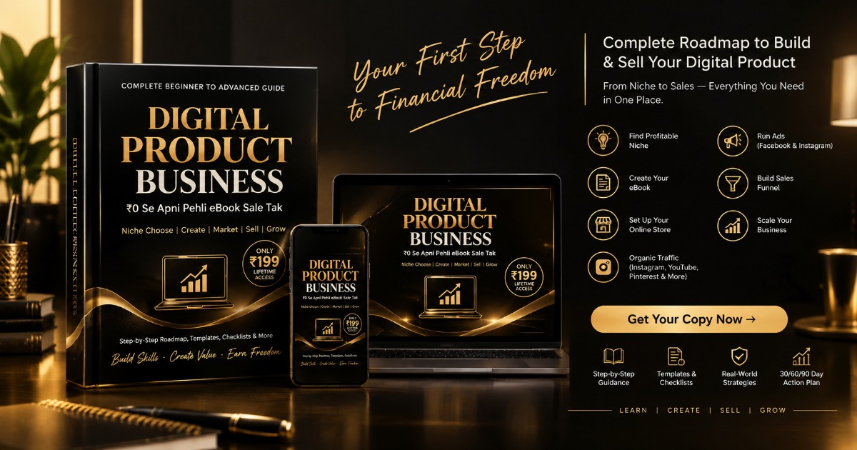 Digital Product Business ₹0 Se Apni Pehli eBook Sale Tak Beginner to Advanced Complete Blueprint