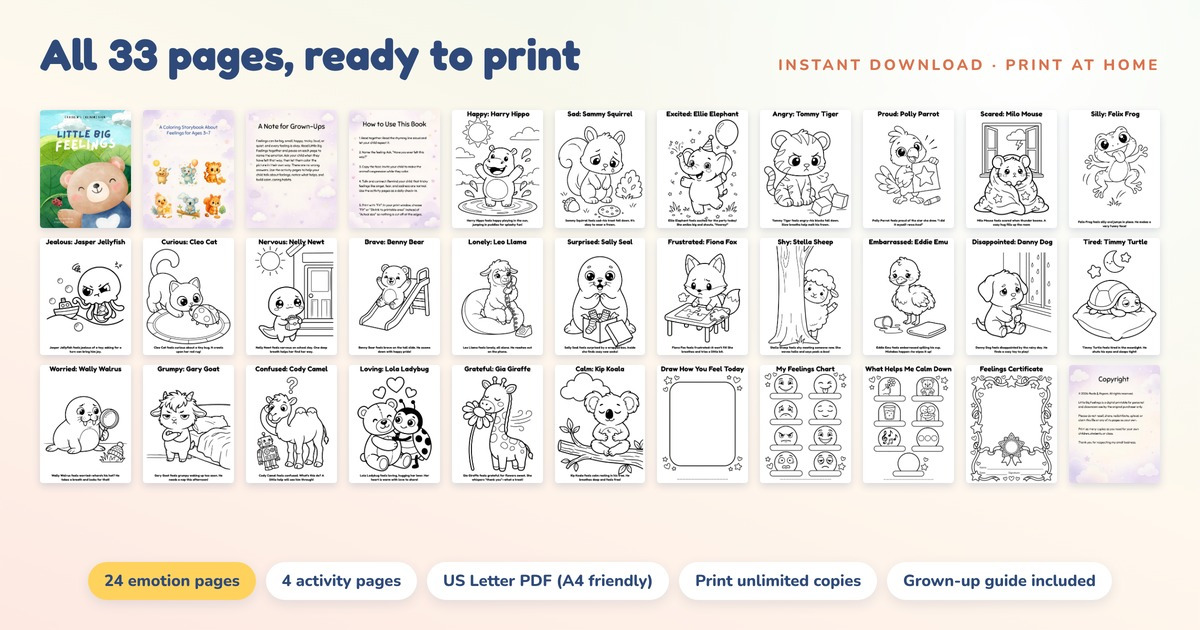 Little Big Feelings: Printable Emotions Coloring Storybook for Kids, image 5