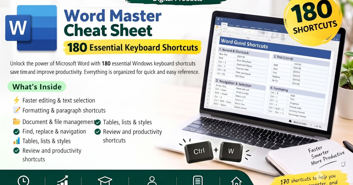 MS Word Shortcut Mastery: 180 Essential Keyboard Shortcuts to Work Faster & Smarter