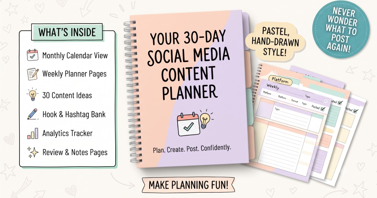 Social Media Content Planner | 30-Day Printable Content Calendar for Instagram, Facebook and LinkedIn