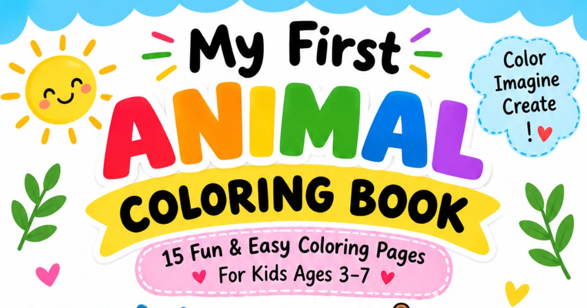 My First Animal Coloring Book 🦁🐘 15 Fun & Easy Coloring Pages for Kids Ages 3–7