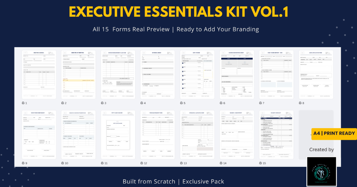 Executive Essentials Kit Vol 1 | 15 Printable Corporate Forms Bundle | A4, image 2